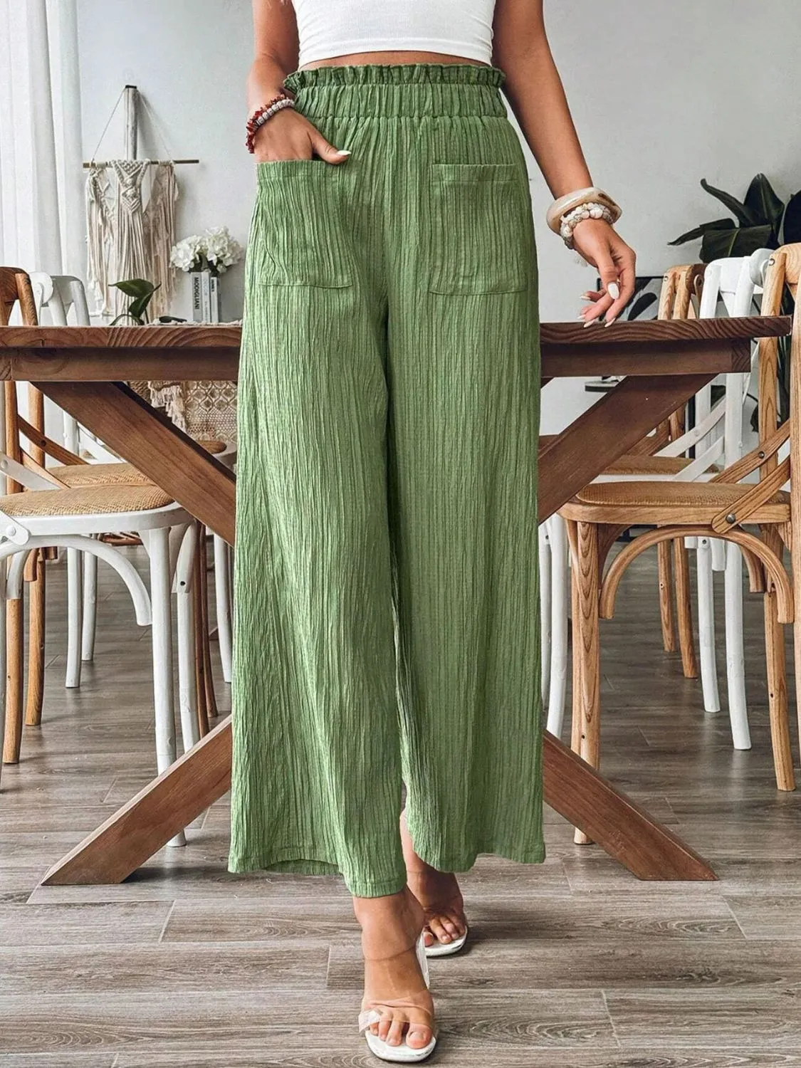 🌿 Pocketed Elastic Waist Wide Leg Pants 🌿