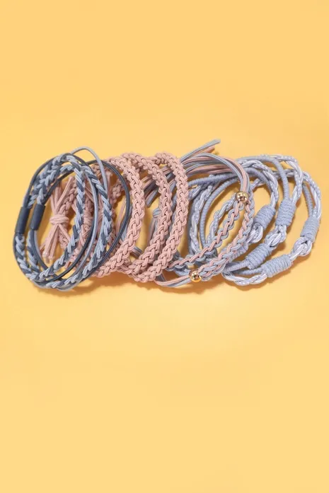 10 Set Blue & Mauve Hair Tie Bracelets