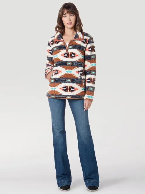 112335659 - Wrangler Women’s Retro Southwestern Print Quarter-Zip Pullover - Argan