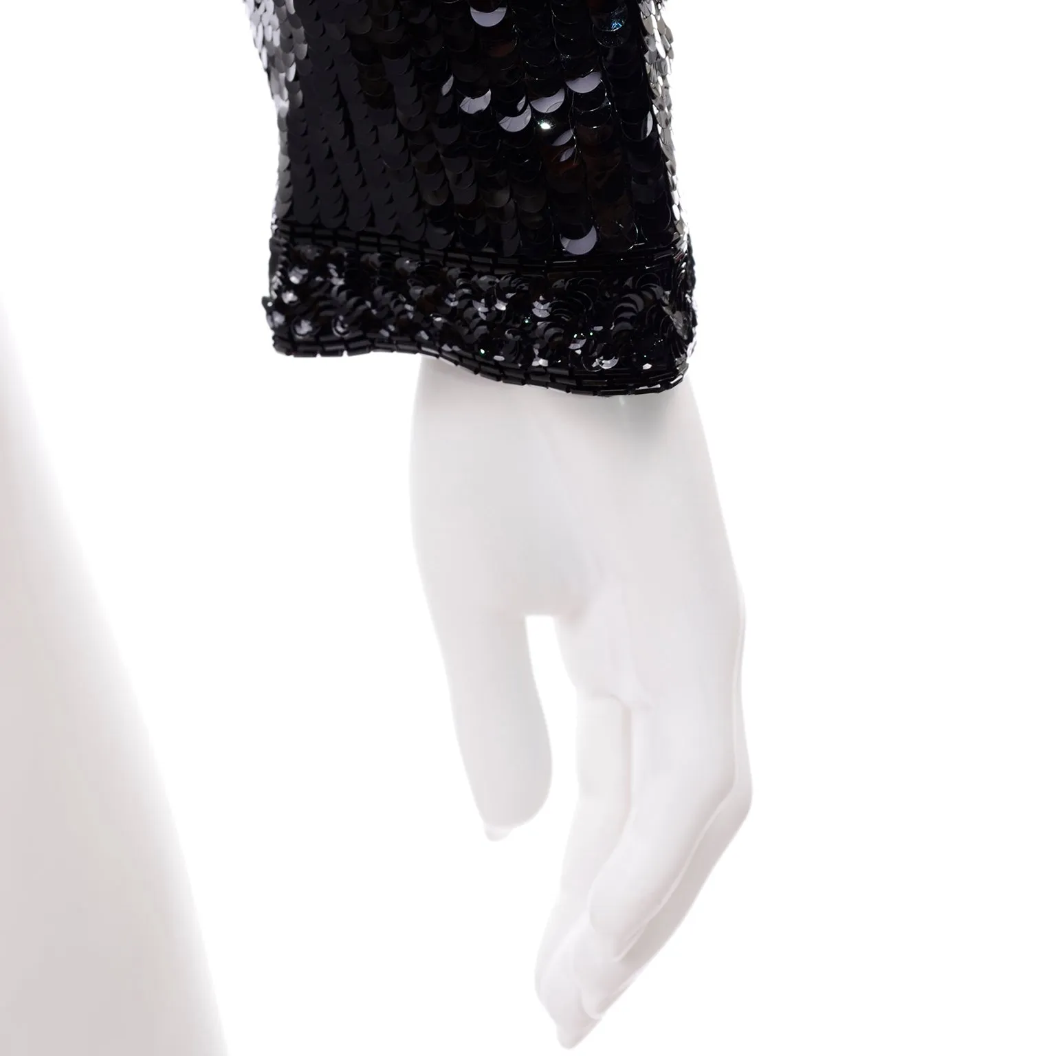 1990s Fabrice Silhouette Beaded & Sequin Cropped Black Evening Jacket