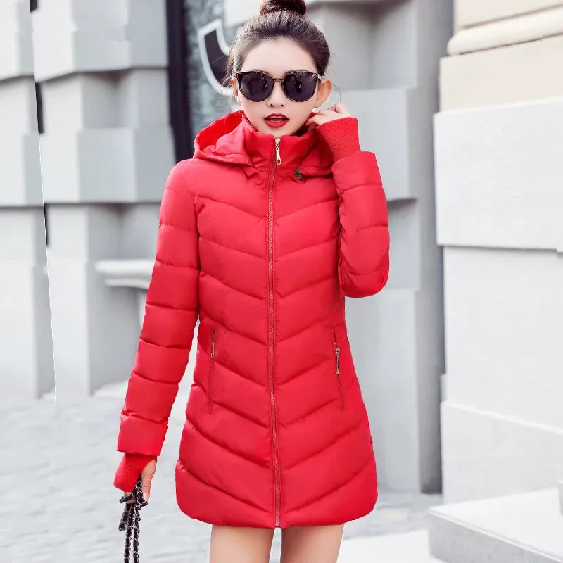 2019 women winter hooded warm coat plus size candy color cotton padded jacket female long parka womens wadded jaqueta feminina