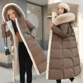 2022 Winter New Down Cotton Parkas Jacket Women's X-Long Faux Fur Collar Padded Jacket Thick Loose Large Size Padded Jacket