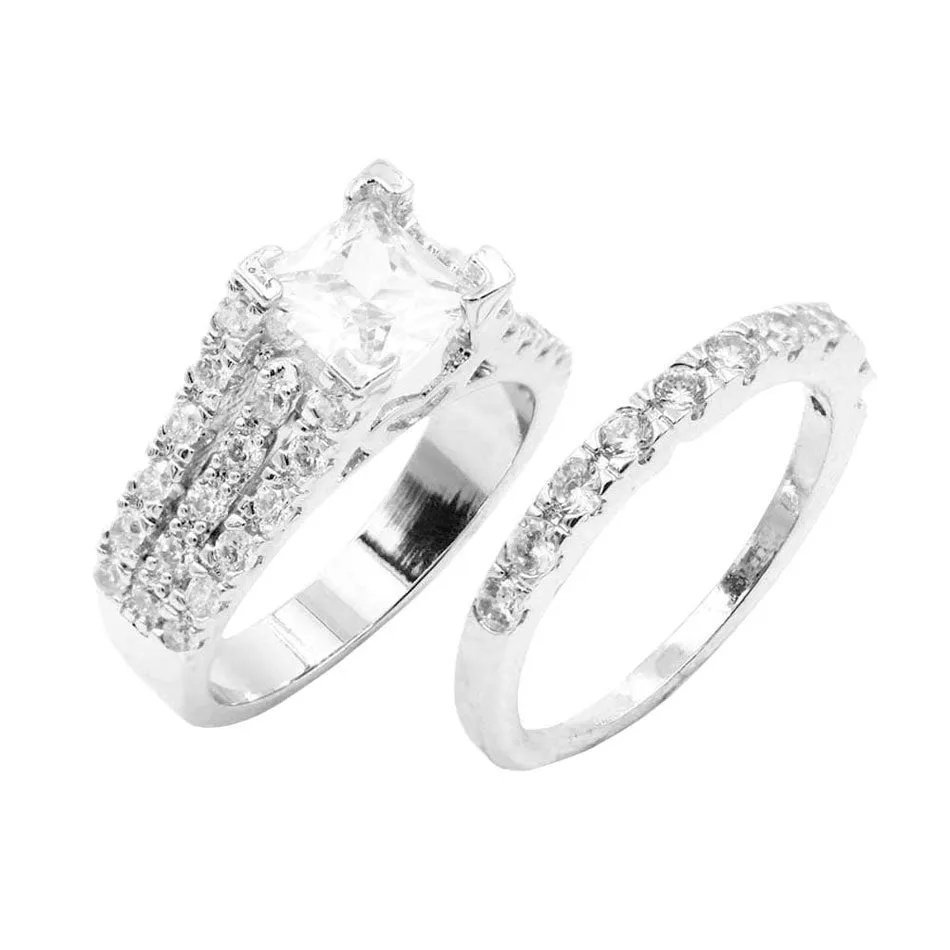 2PCS Trendy Gold Rhodium Plated CZ Embellished Rings