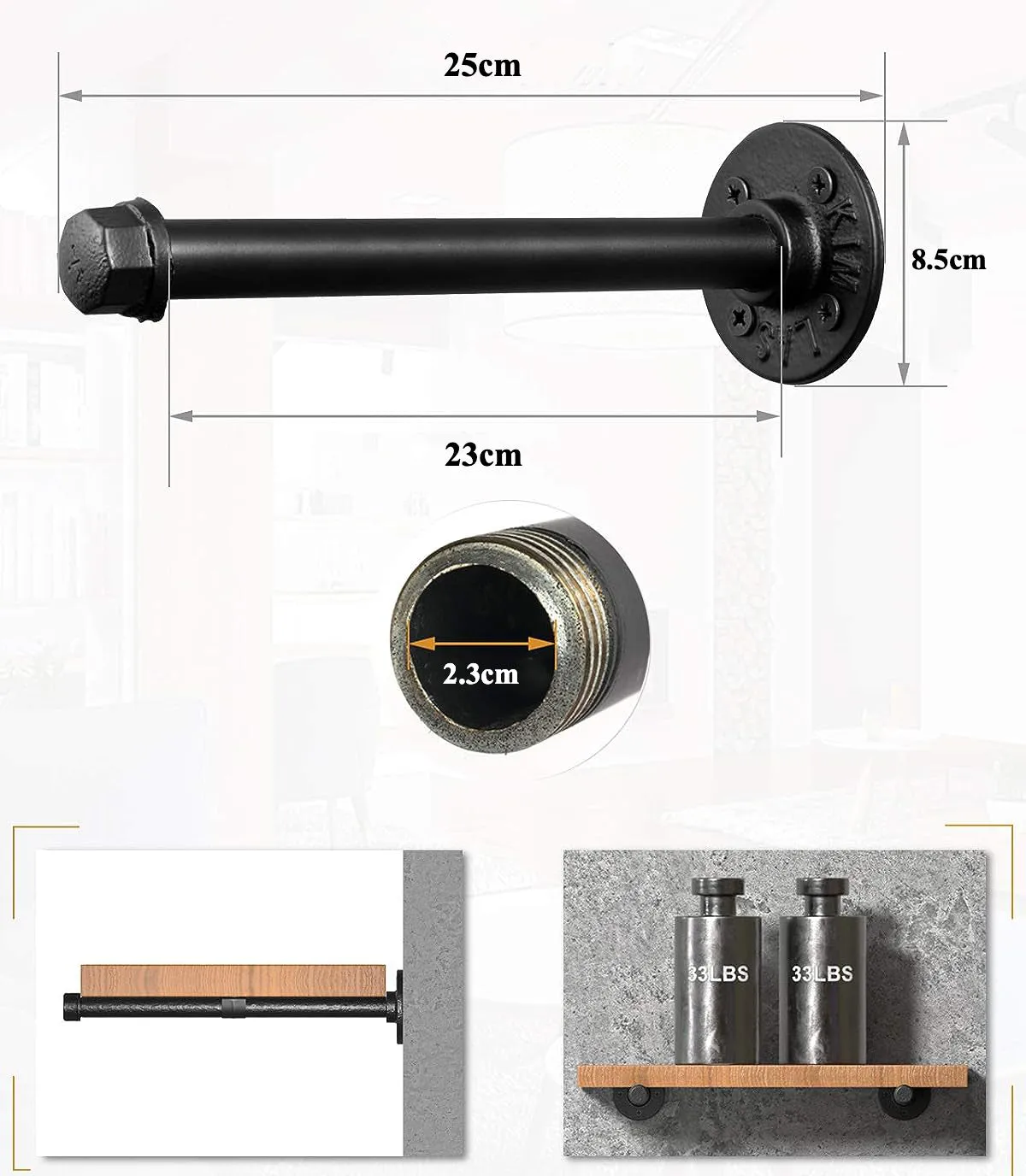 4pack Industrial Iron Pipe DIY Floating Shelf Bracket-25CM