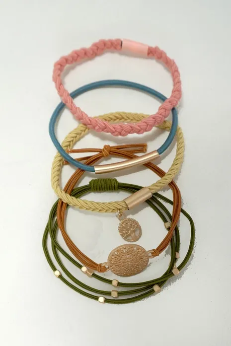 5 Set Multi & Gold Hair Tie Bracelet