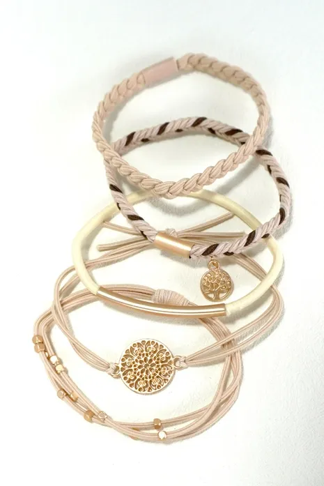 5 Set Off White & Gold Hair Tie Bracelet