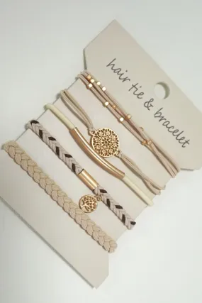 5 Set Off White & Gold Hair Tie Bracelet