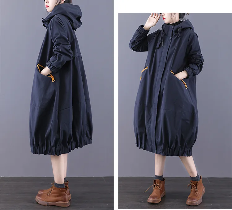 A-line Long Women Casual Hooded Parka Plus Size Coat Jacket JT200934