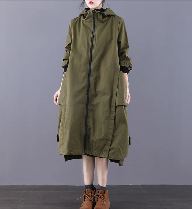 A-line Long Women Casual Hooded Parka Plus Size Coat Jacket JT200943