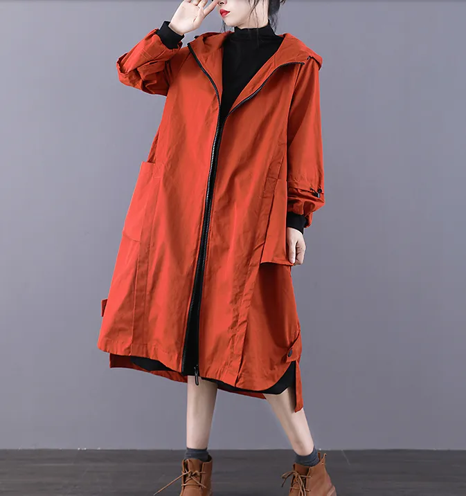 A-line Long Women Casual Hooded Parka Plus Size Coat Jacket JT200943