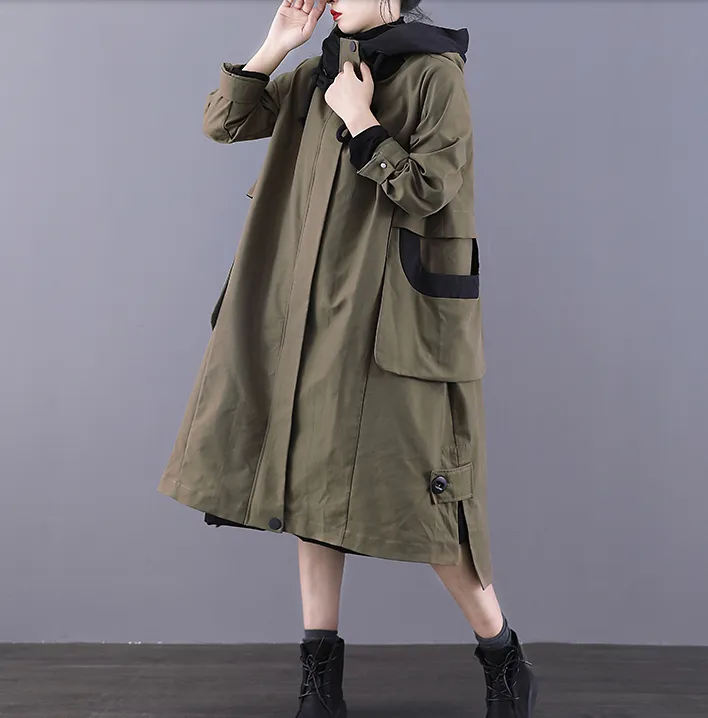 A-line Long Women Casual Hooded Parka Plus Size Coat Jacket JT200945