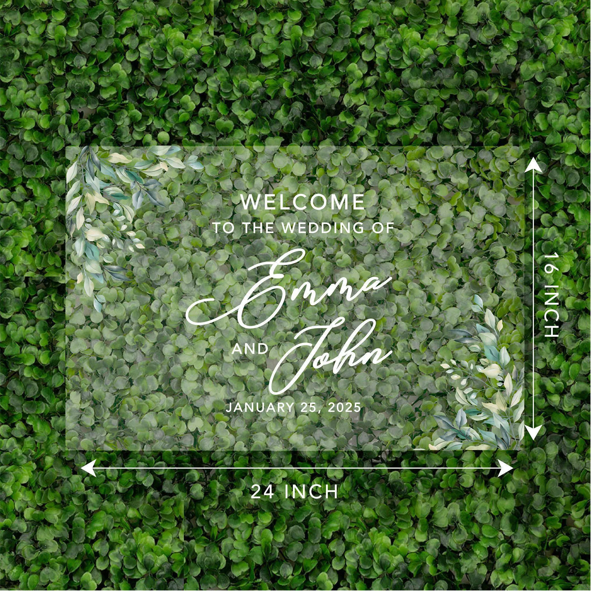 Acrylic Custom Greenery Wedding Signs, 16 x 24 Inches