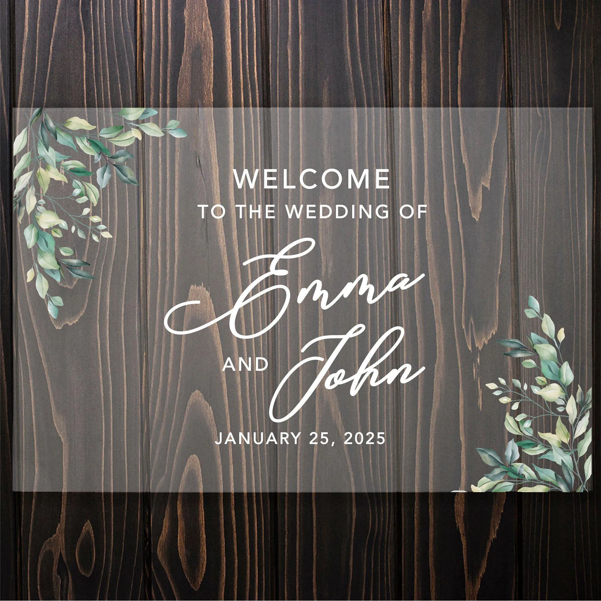 Acrylic Custom Greenery Wedding Signs, 16 x 24 Inches