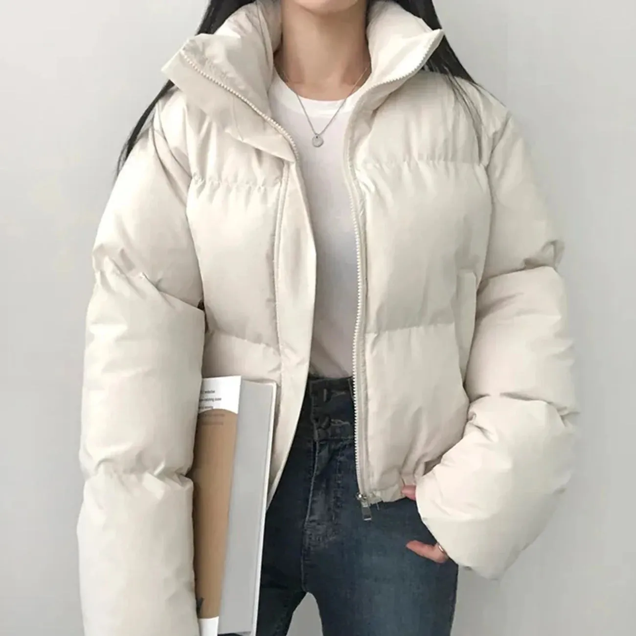 AI.Fashion Winter Basics Stand Collar Parkas Women Thick Simple Coats Women Elegant Solid Short Padded Jackets Female Ladies