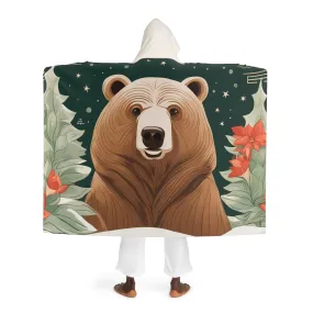 Art Deco Holiday Bear, Cozy Hooded Sherpa Fleece Blanket