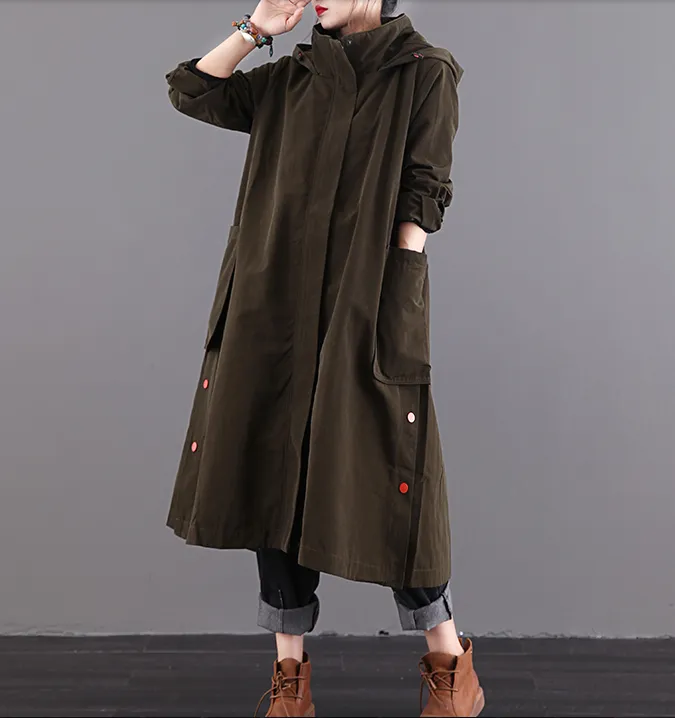 Autumn A-line Long Women Casual Hooded Parka Plus Size Coat Jacket /1002