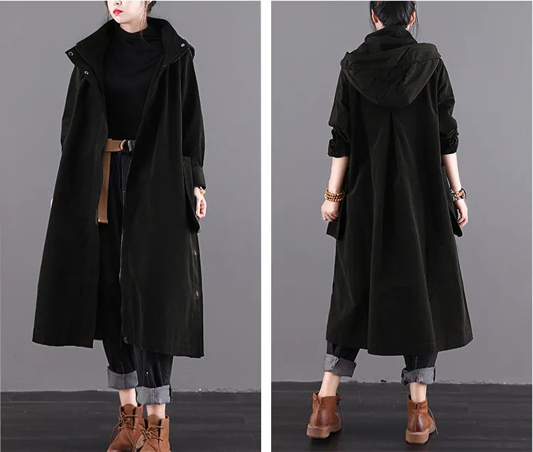 Autumn A-line Long Women Casual Hooded Parka Plus Size Coat Jacket /1002