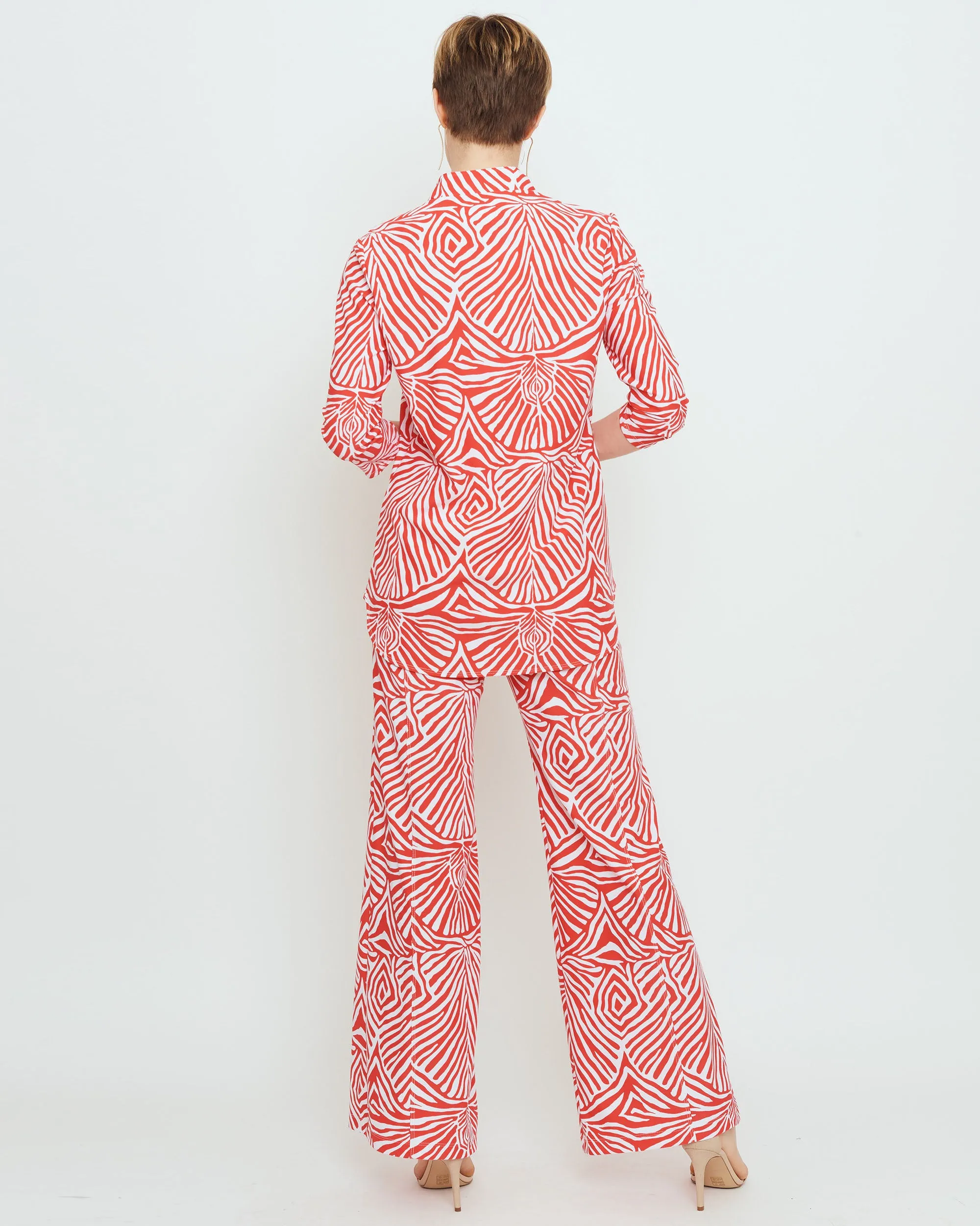 Batam Mandarin Top in Coral Safari Stripes