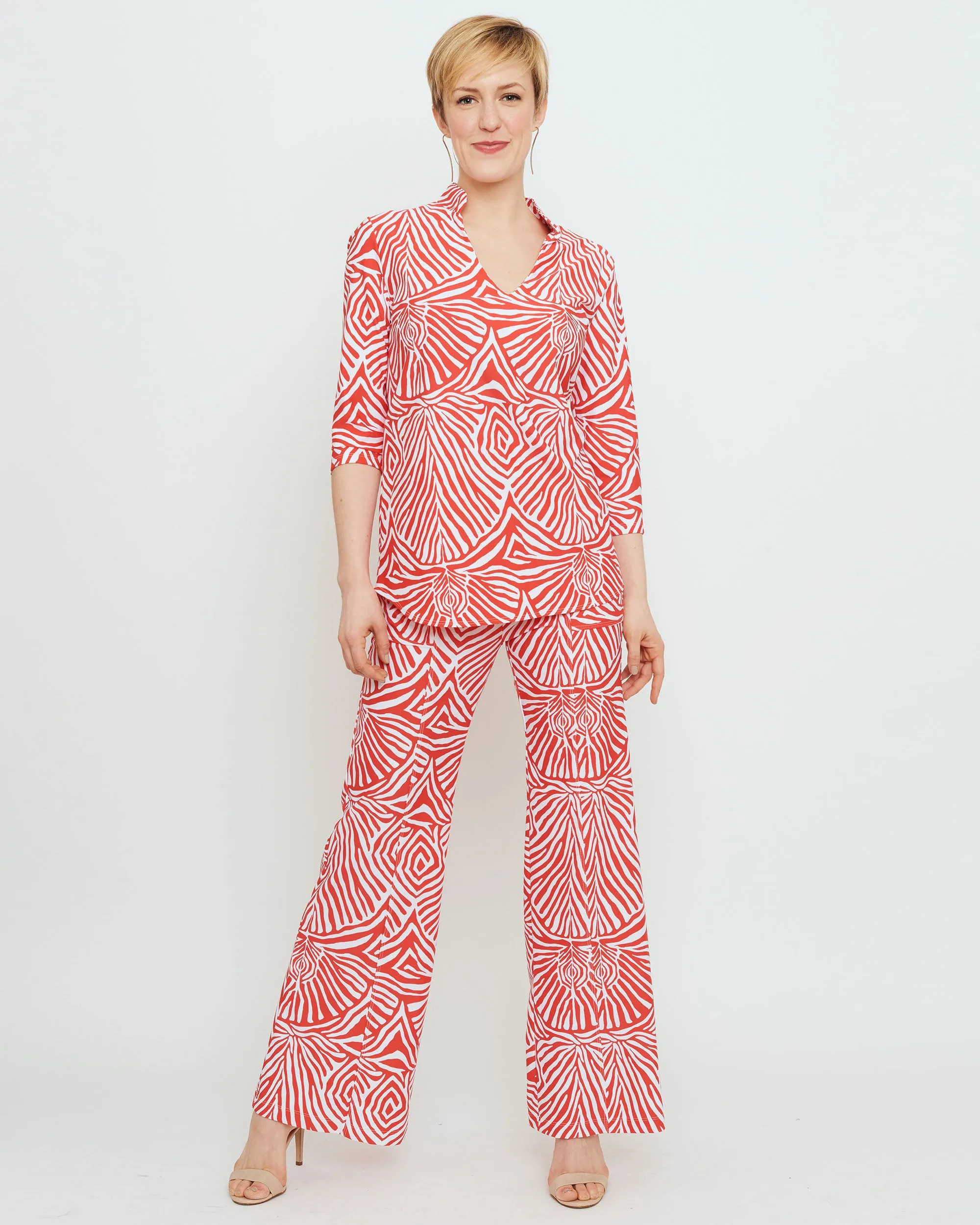 Batam Mandarin Top in Coral Safari Stripes