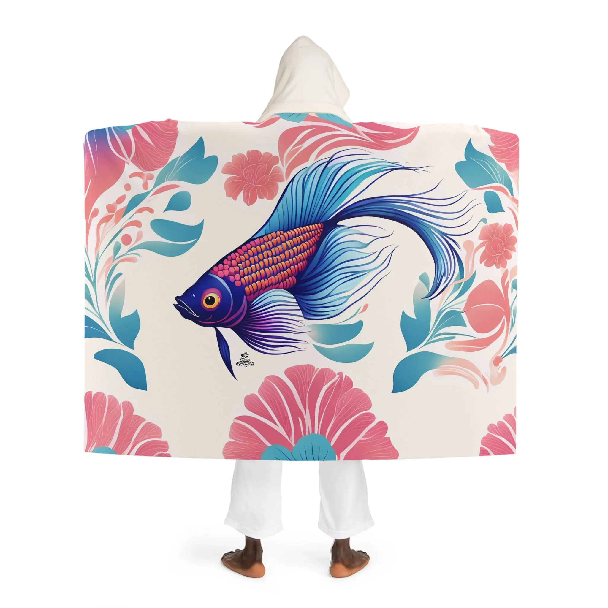 Betta Fish with Flowers, Cozy Hooded Sherpa Fleece Blanket