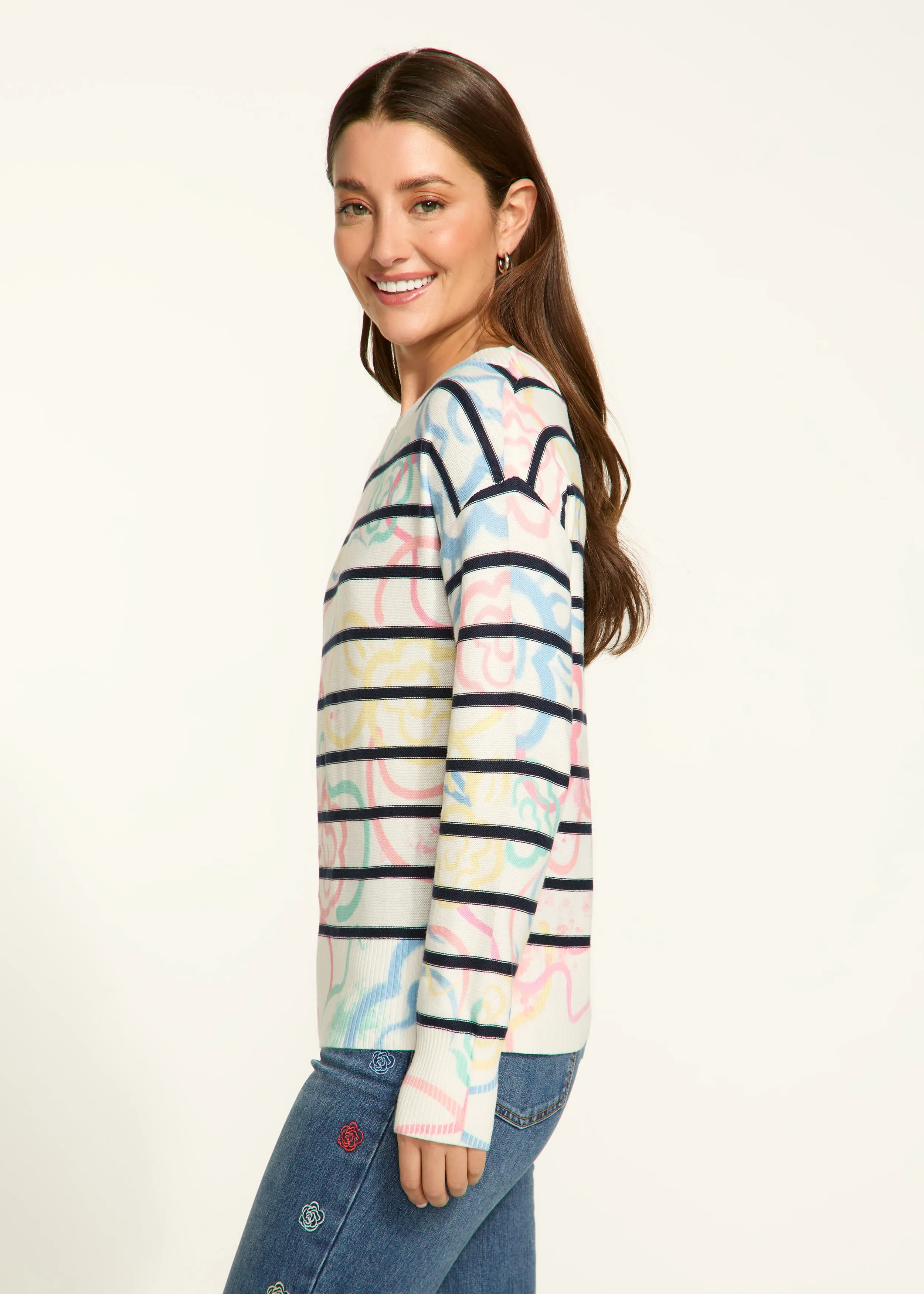 Boat Neck Printed Sweater