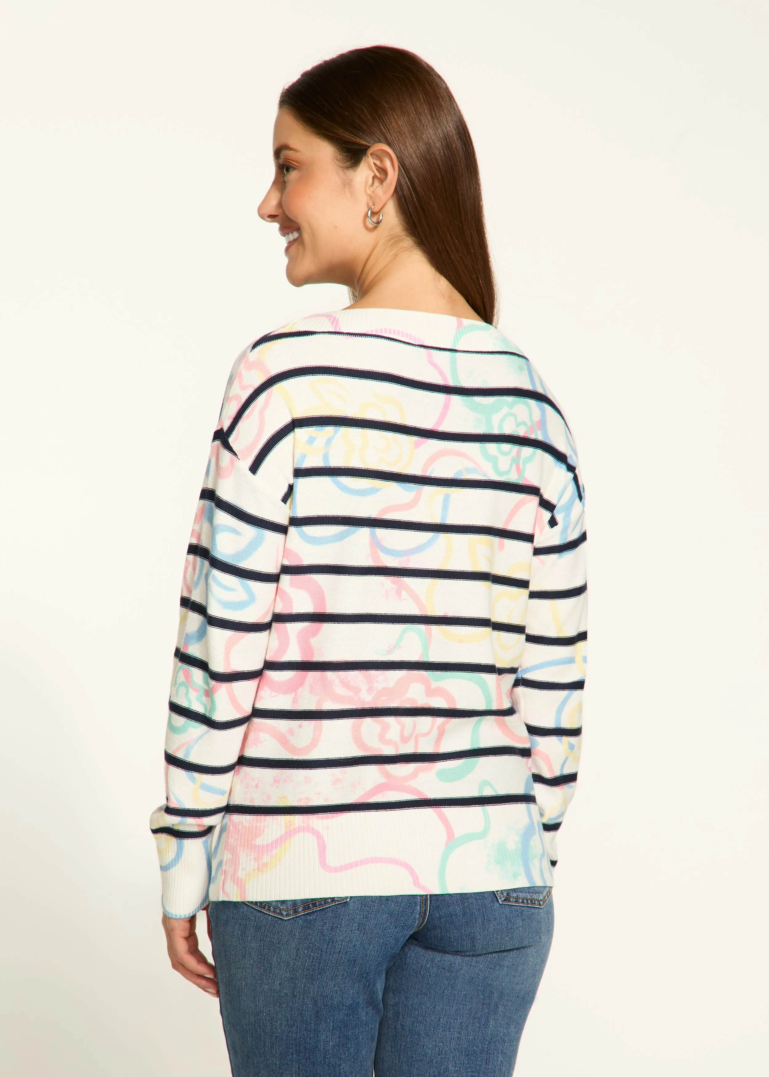 Boat Neck Printed Sweater