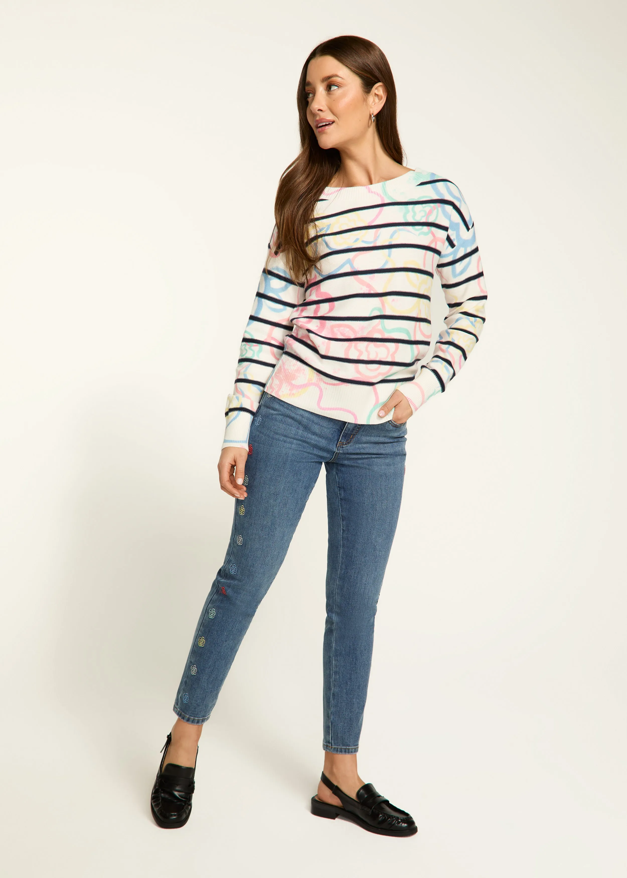 Boat Neck Printed Sweater