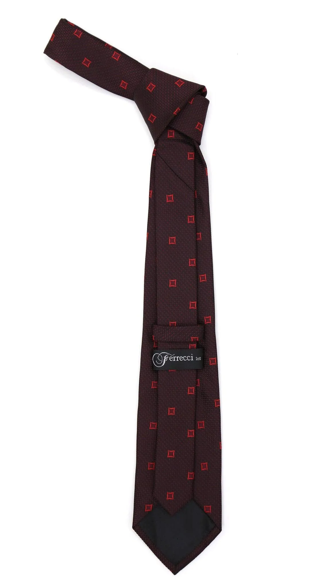 Burgundy Geometric Necktie with Handkerchief Set