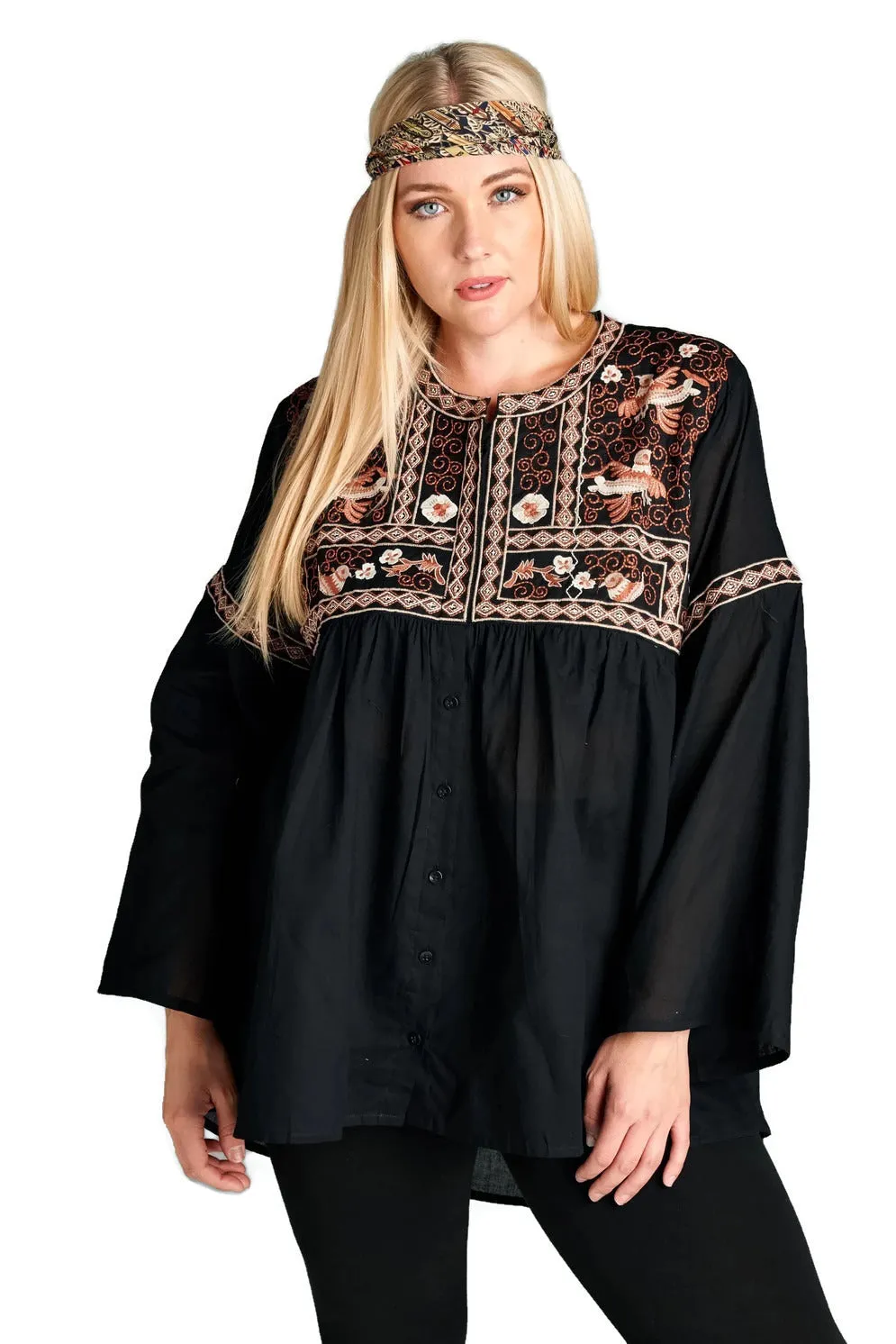 Button Down Embroidered Shirt, Black