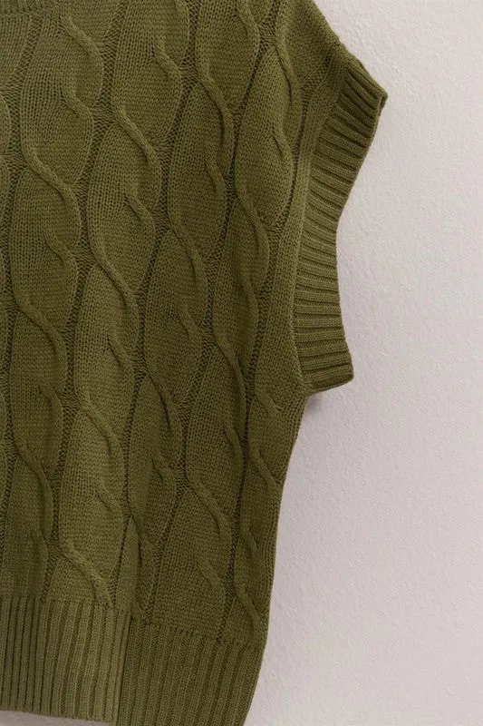 Cable Knit Vest- Olive