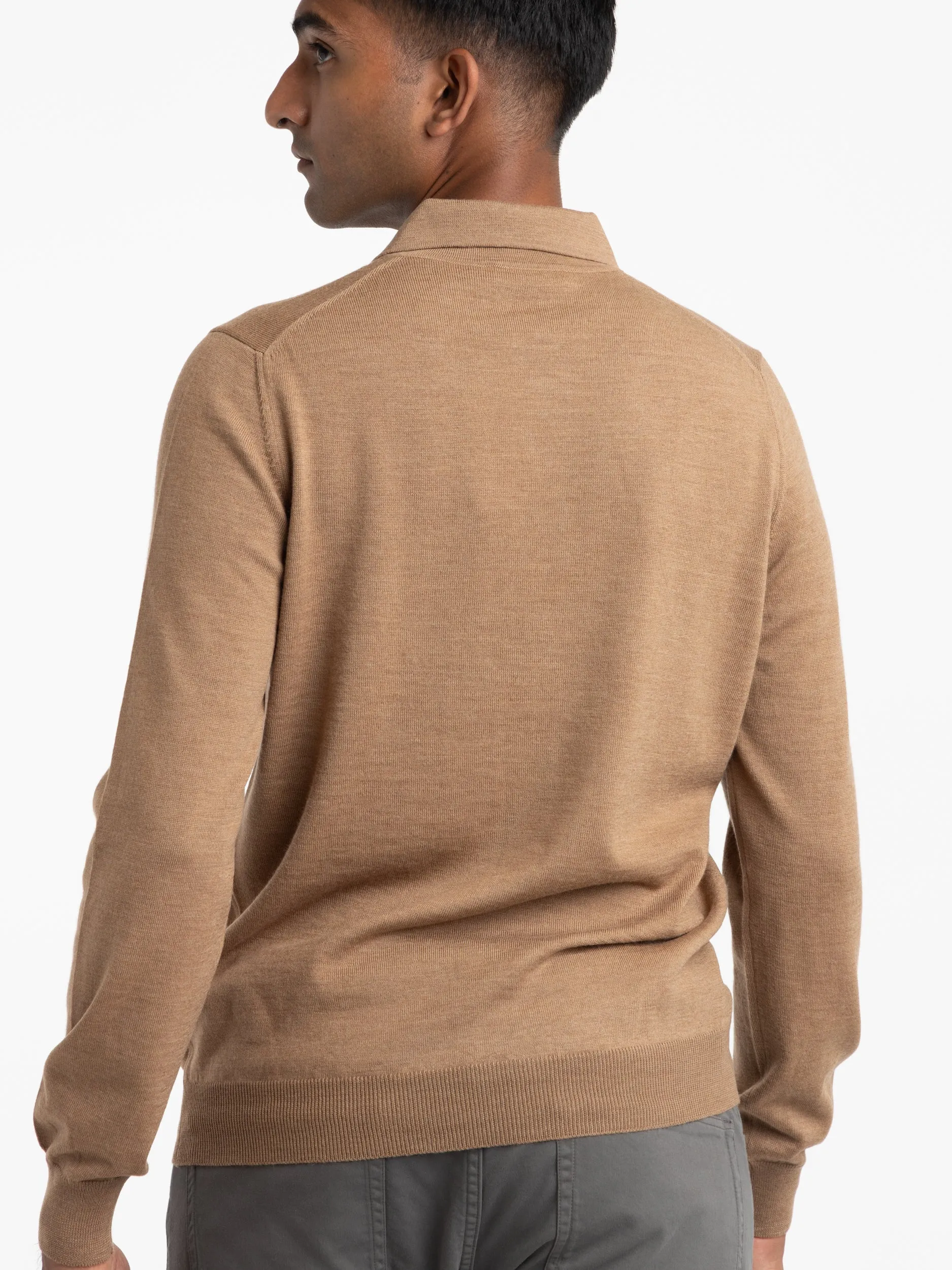 Camel Brown Extra Fine Merino Wool Polo Shirt