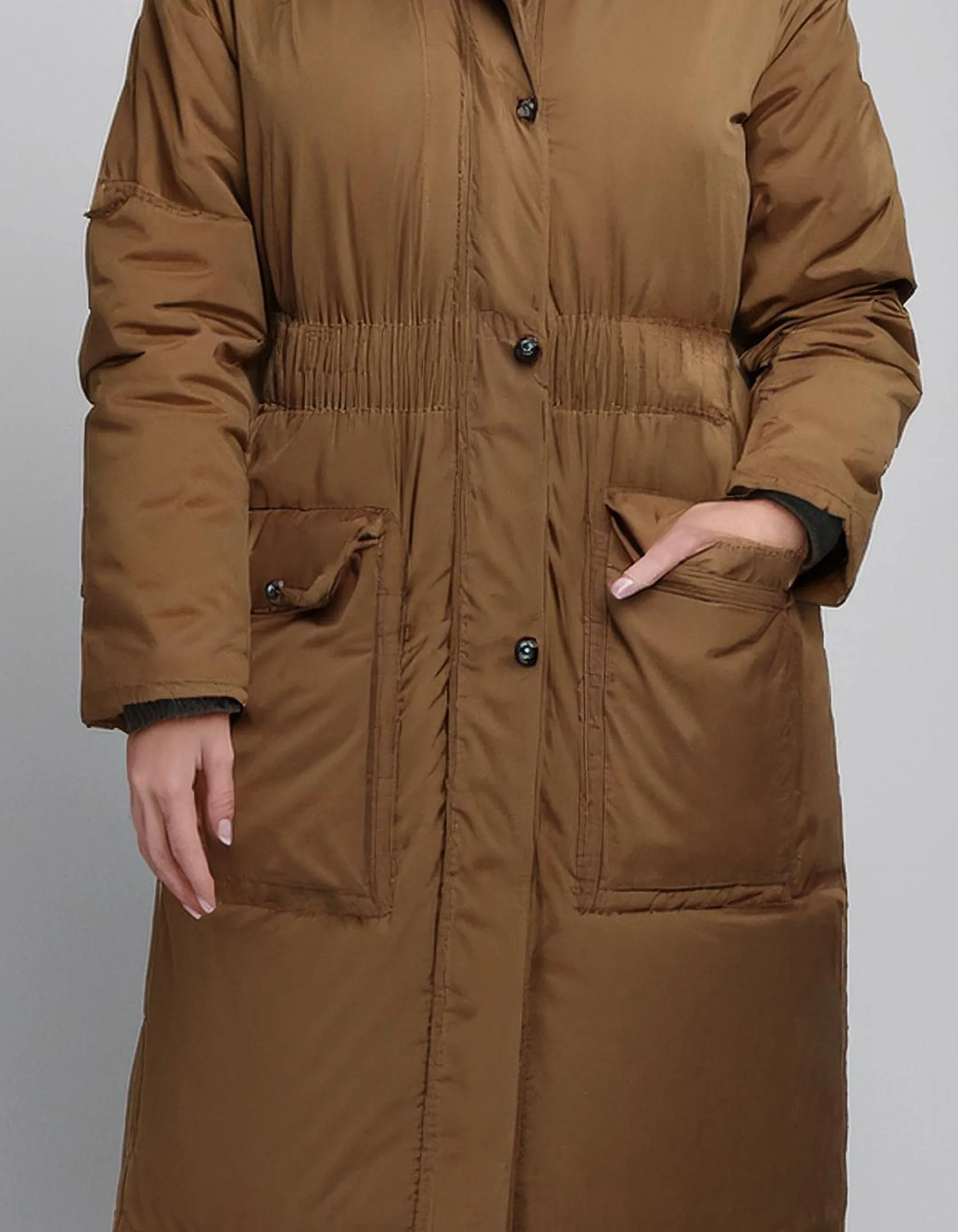 Camel Long Hooded Parka Jacket for Cold Weather