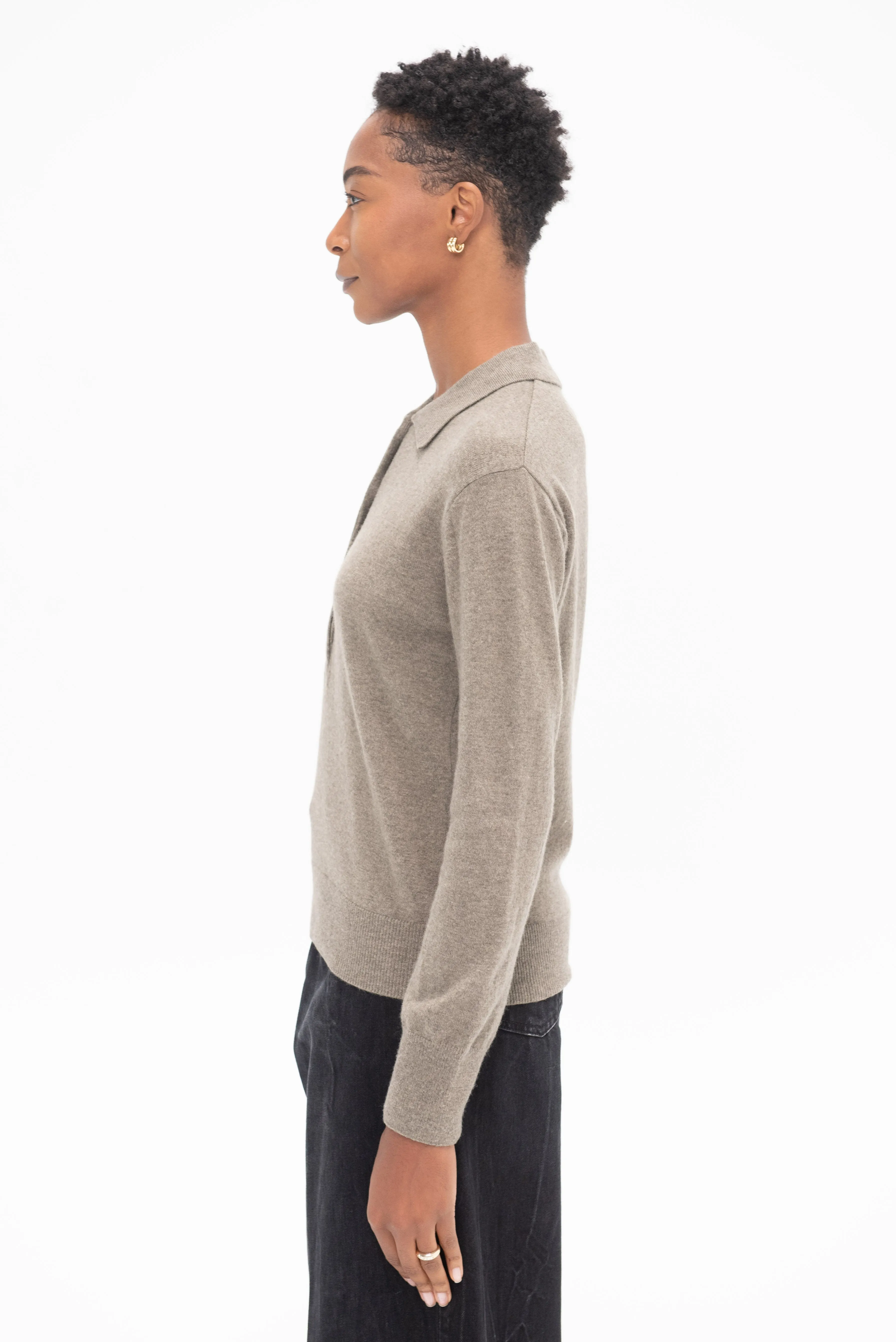 Cashmere Polo Sweater, Greige