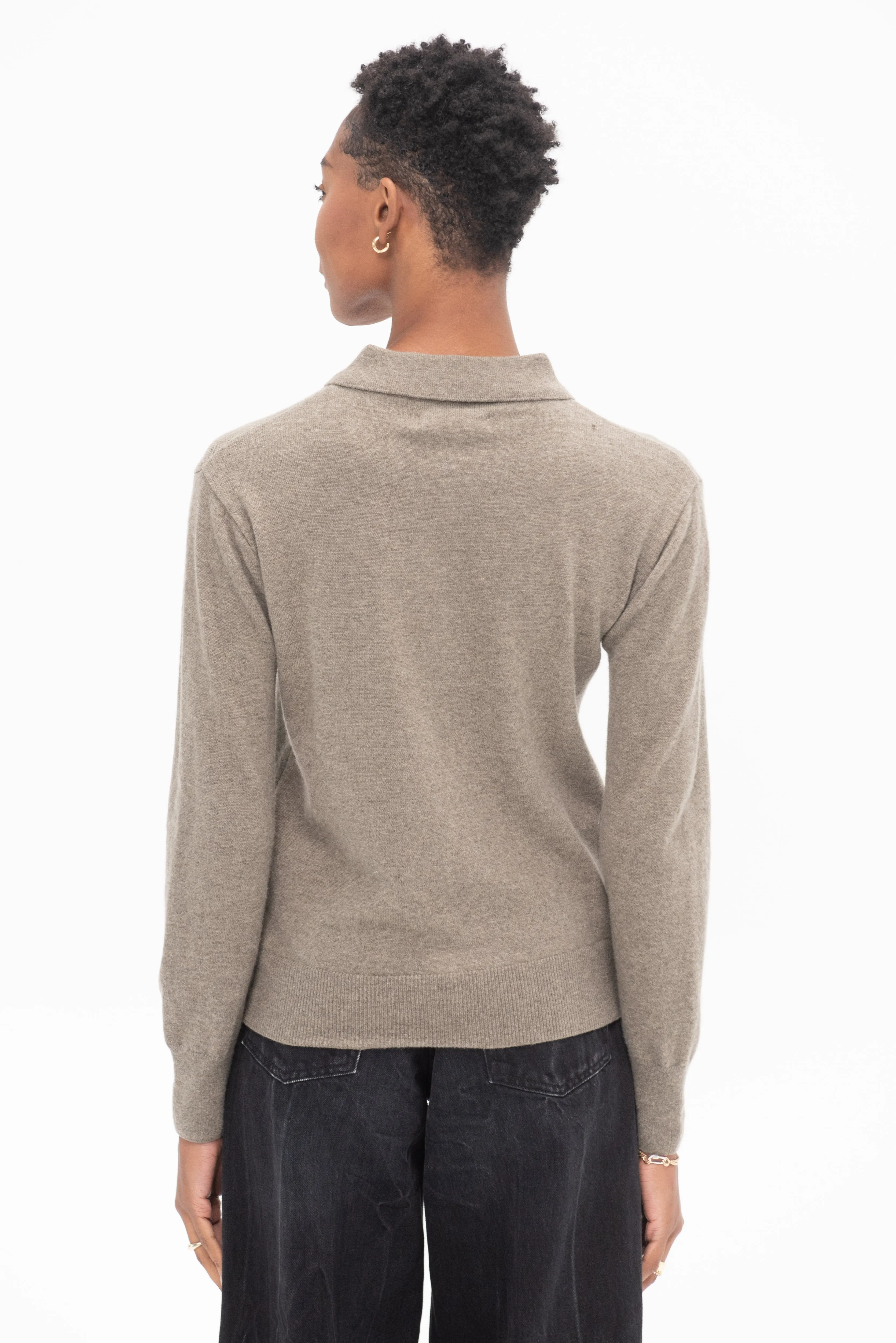 Cashmere Polo Sweater, Greige