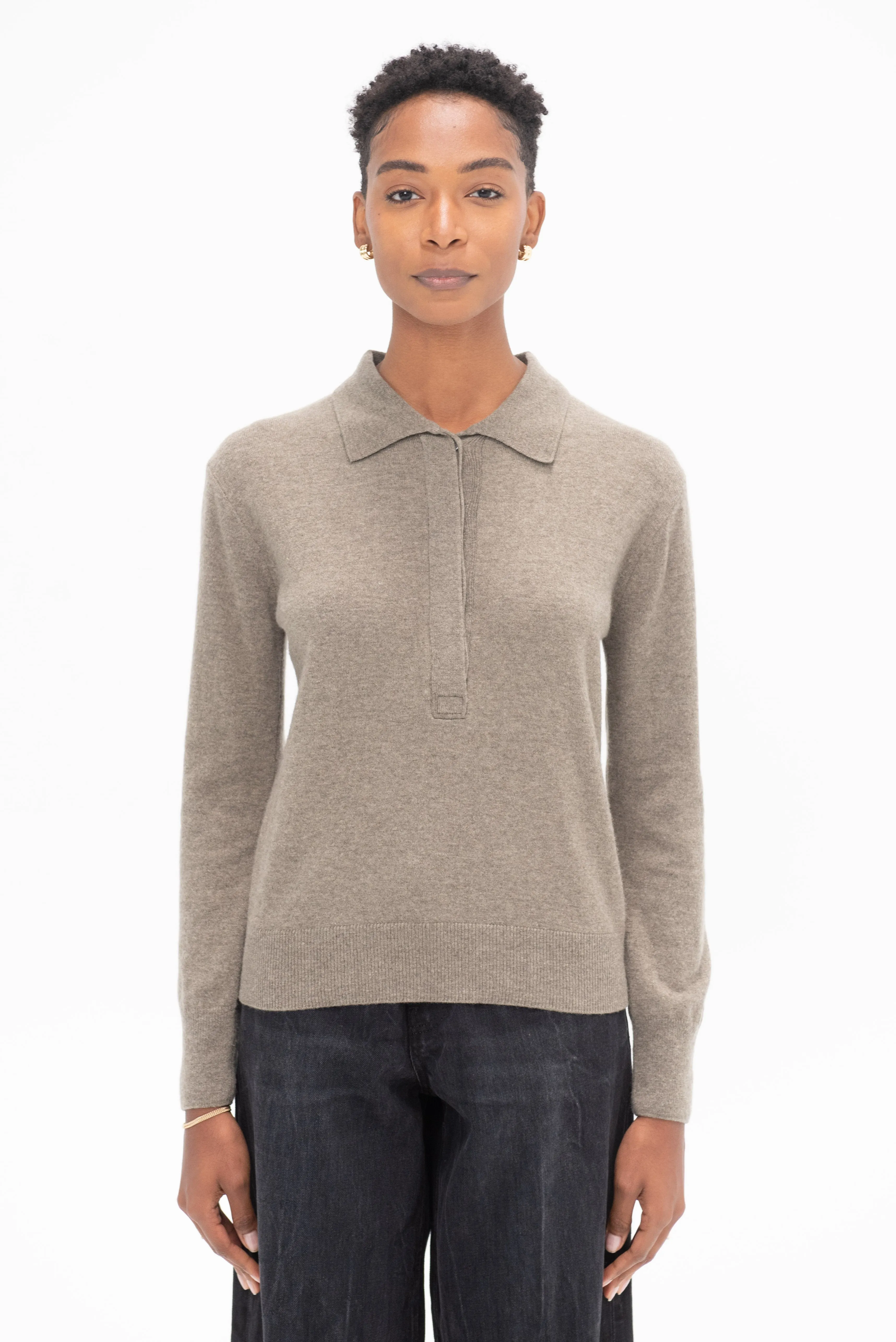 Cashmere Polo Sweater, Greige