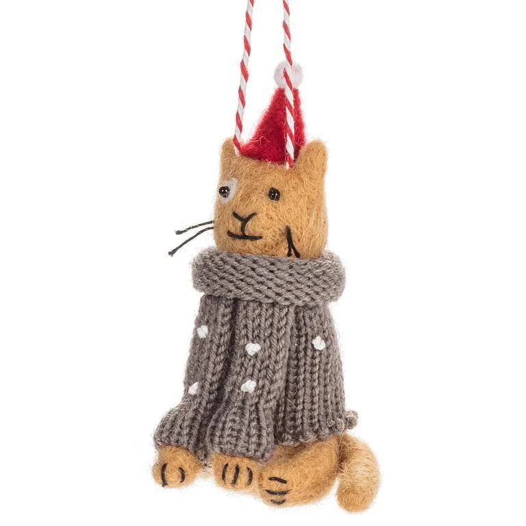 Cat in Sweater Felt Ornament