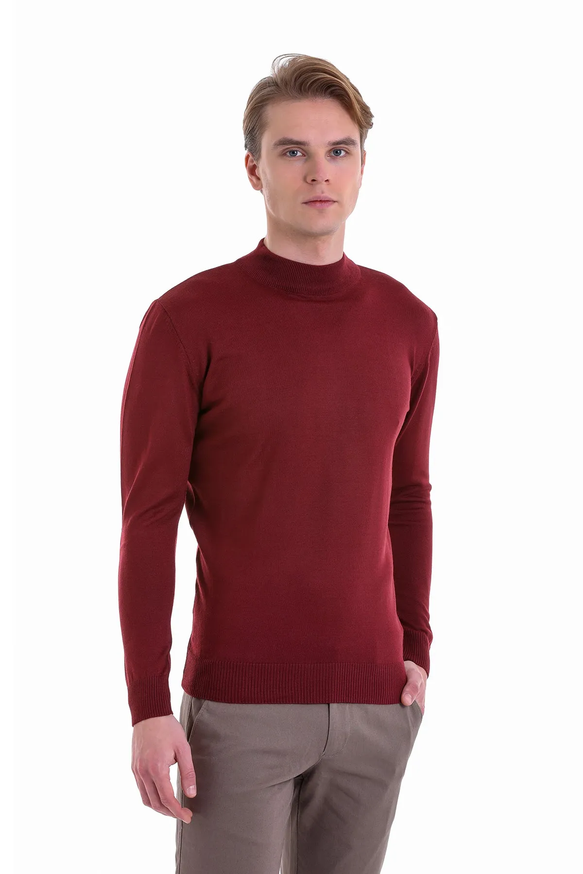 Comfort Fit Wool Blend Brick Mock Neck Sweater