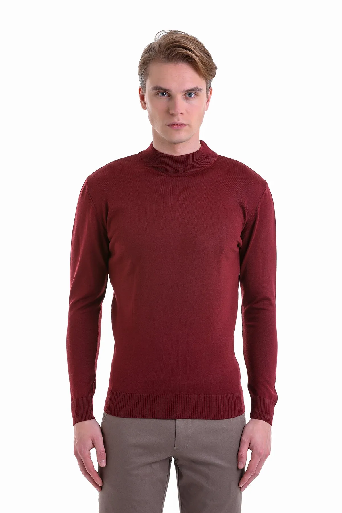 Comfort Fit Wool Blend Brick Mock Neck Sweater