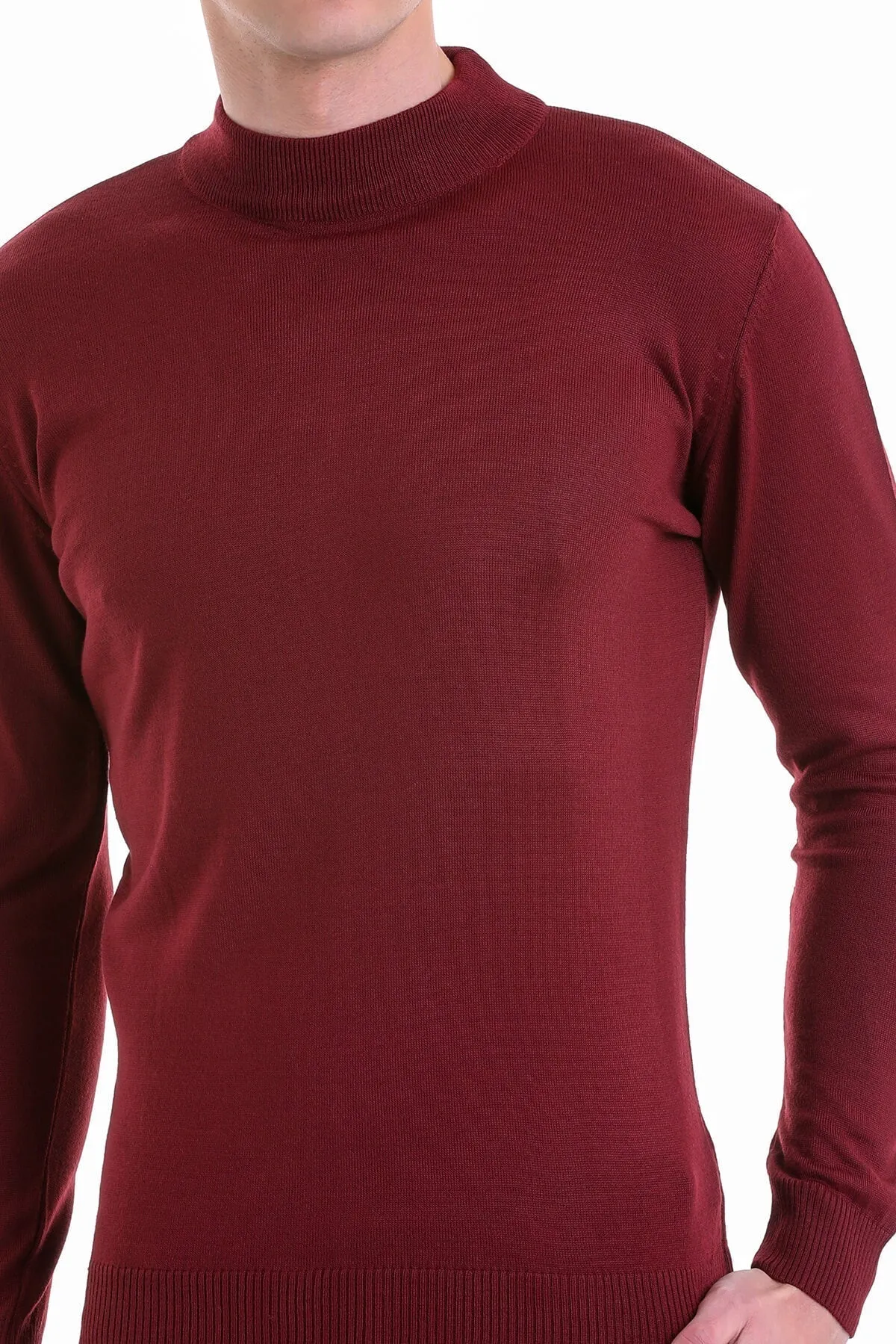 Comfort Fit Wool Blend Brick Mock Neck Sweater