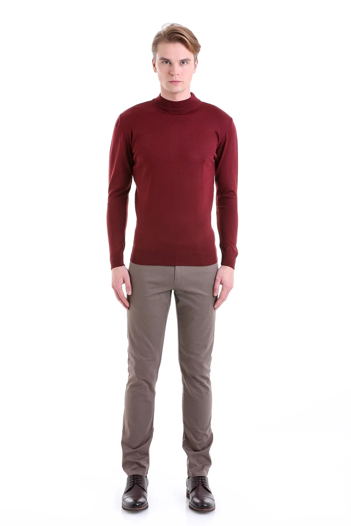 Comfort Fit Wool Blend Brick Mock Neck Sweater