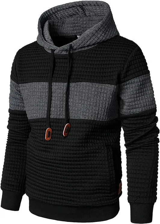 Cool Comfort: Men’s Long-Sleeved Plaid Hooded Sweatshirt