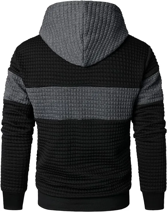 Cool Comfort: Men’s Long-Sleeved Plaid Hooded Sweatshirt