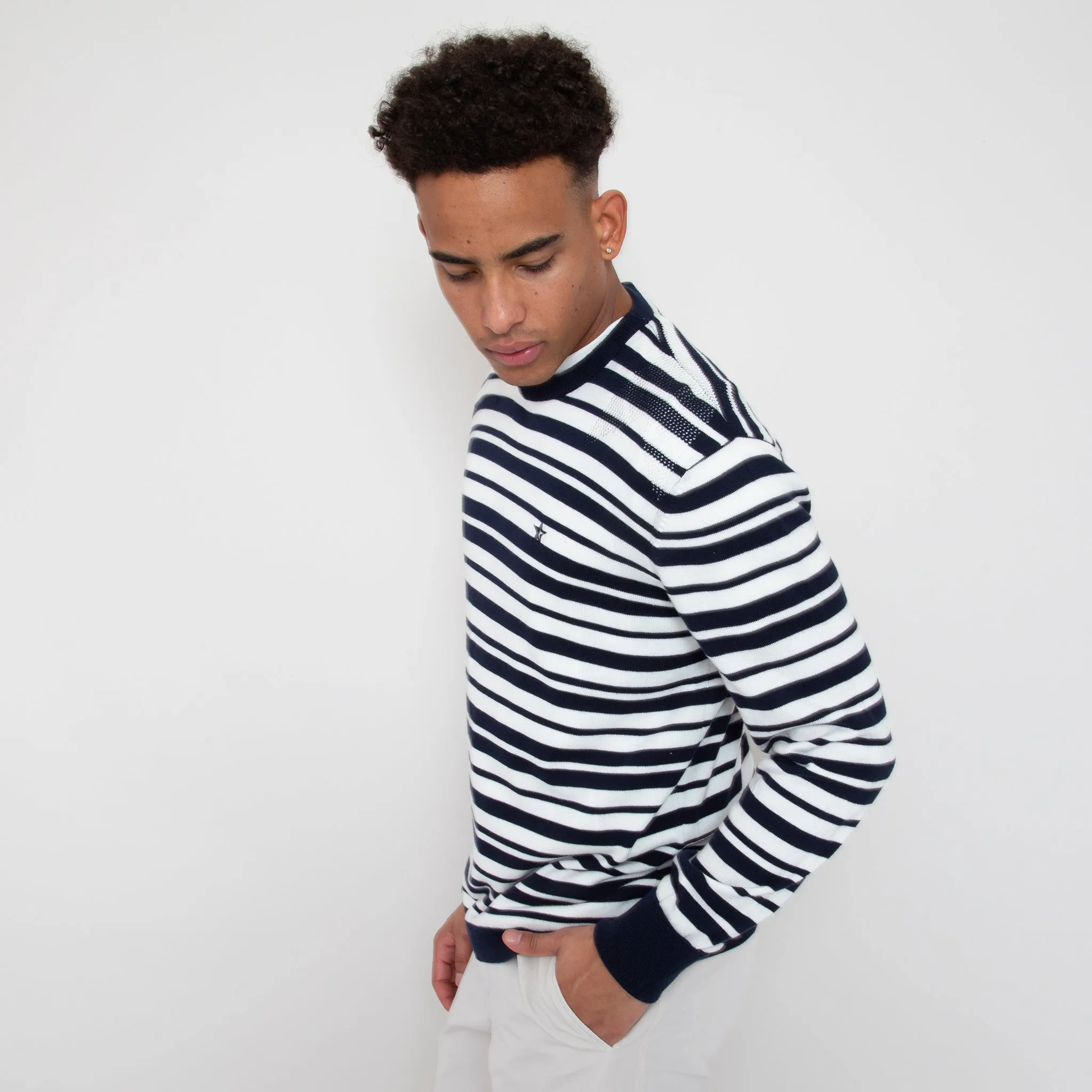 Cosmos Knit - Deep Navy and Off White Stripe