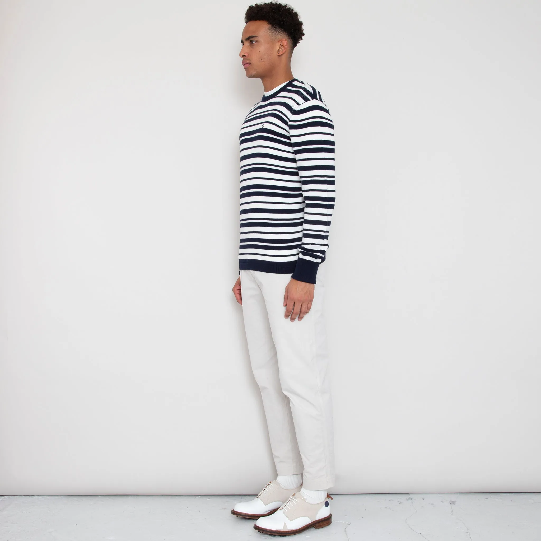 Cosmos Knit - Deep Navy and Off White Stripe