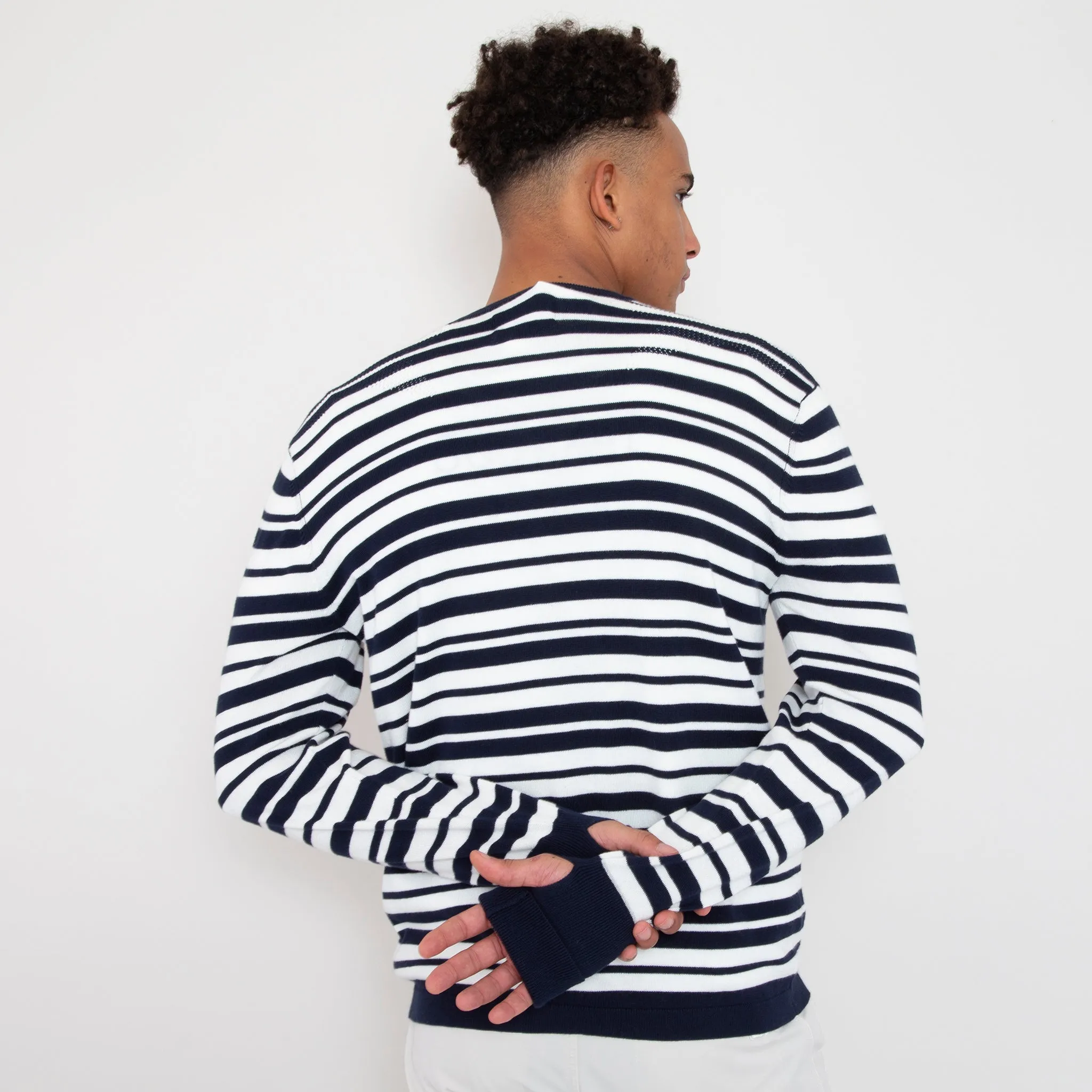 Cosmos Knit - Deep Navy and Off White Stripe