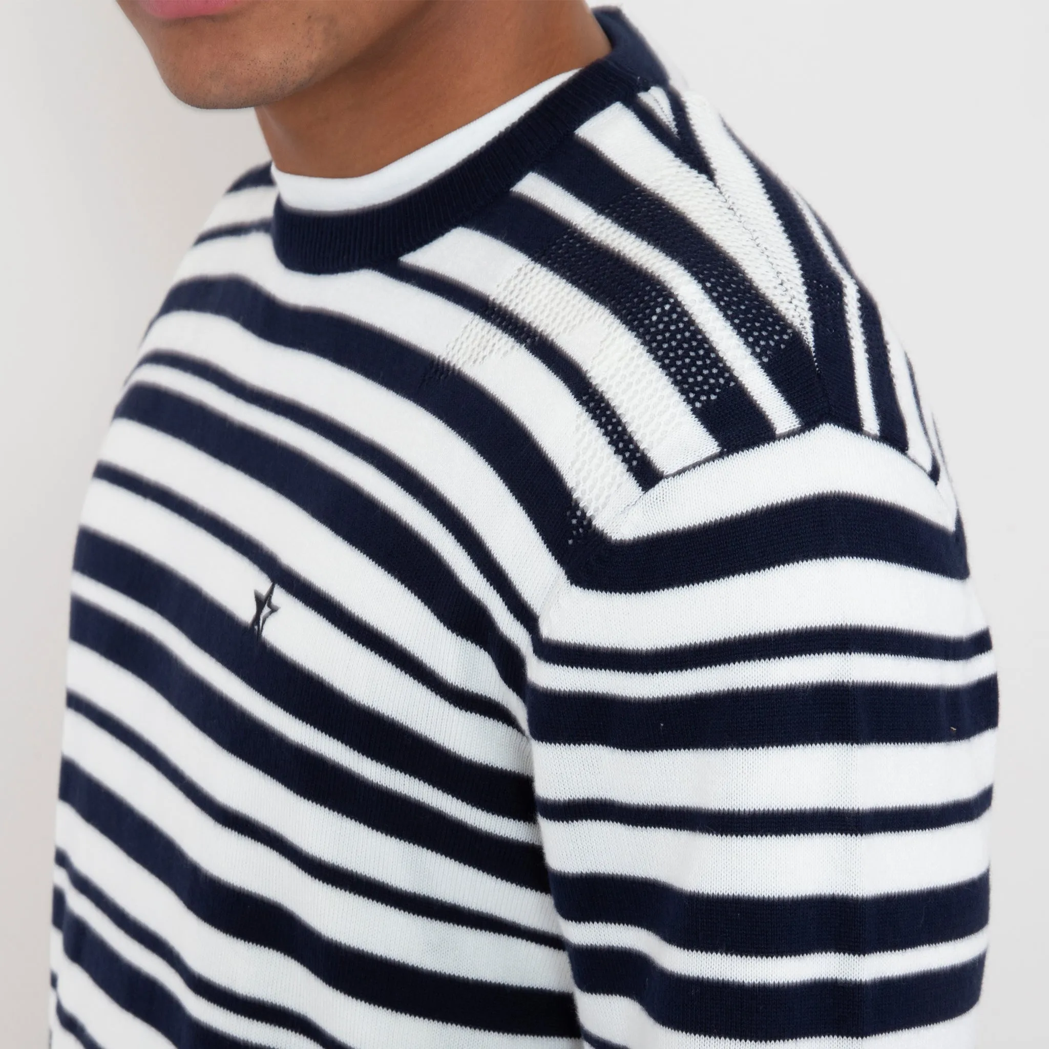 Cosmos Knit - Deep Navy and Off White Stripe