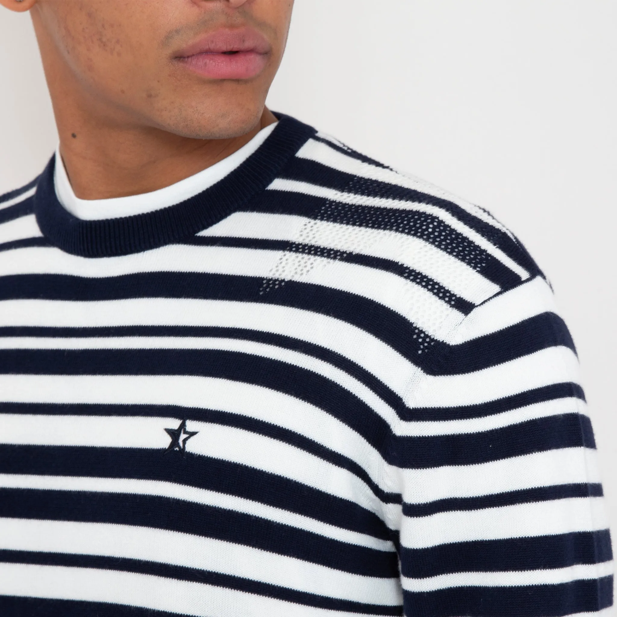 Cosmos Knit - Deep Navy and Off White Stripe