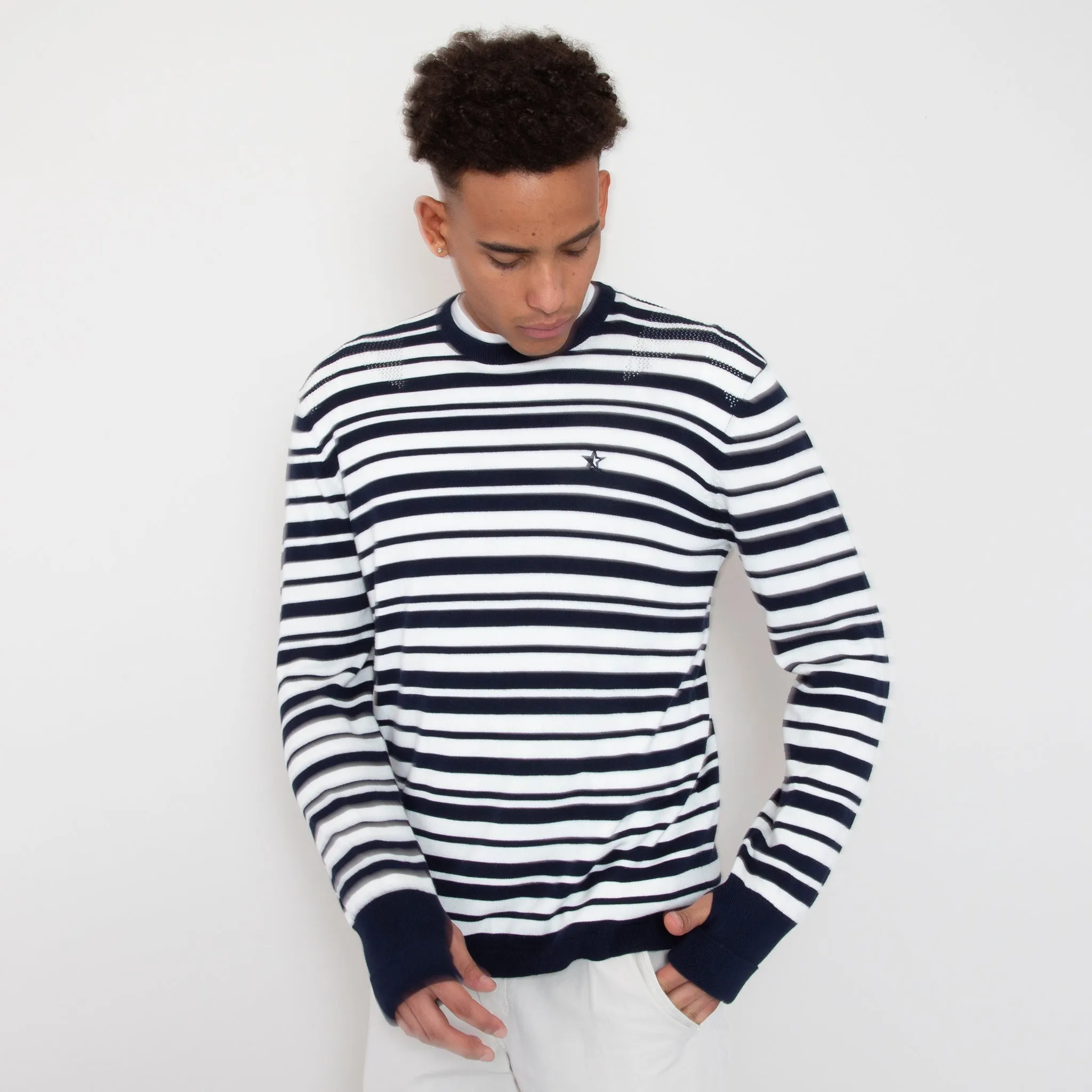 Cosmos Knit - Deep Navy and Off White Stripe