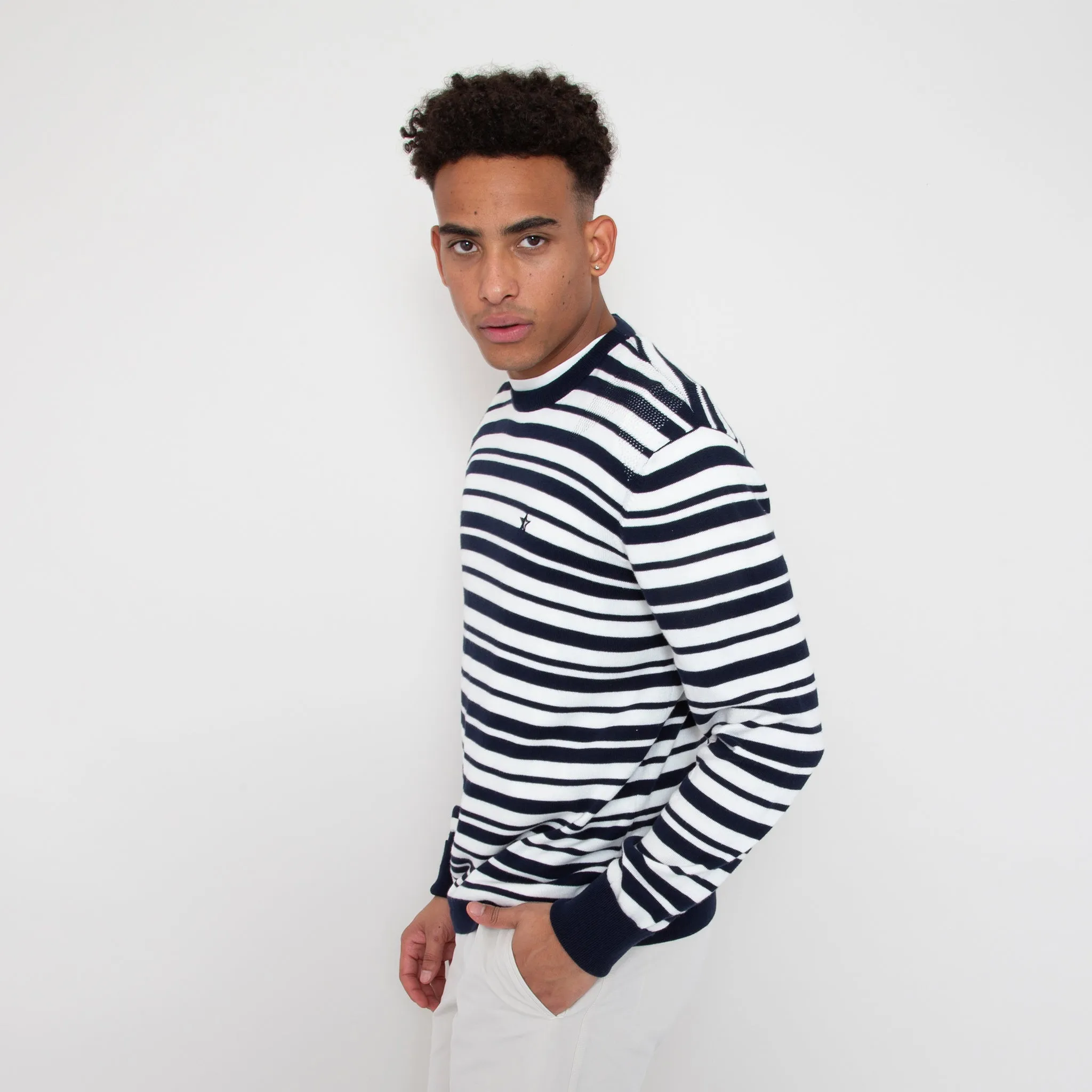 Cosmos Knit - Deep Navy and Off White Stripe