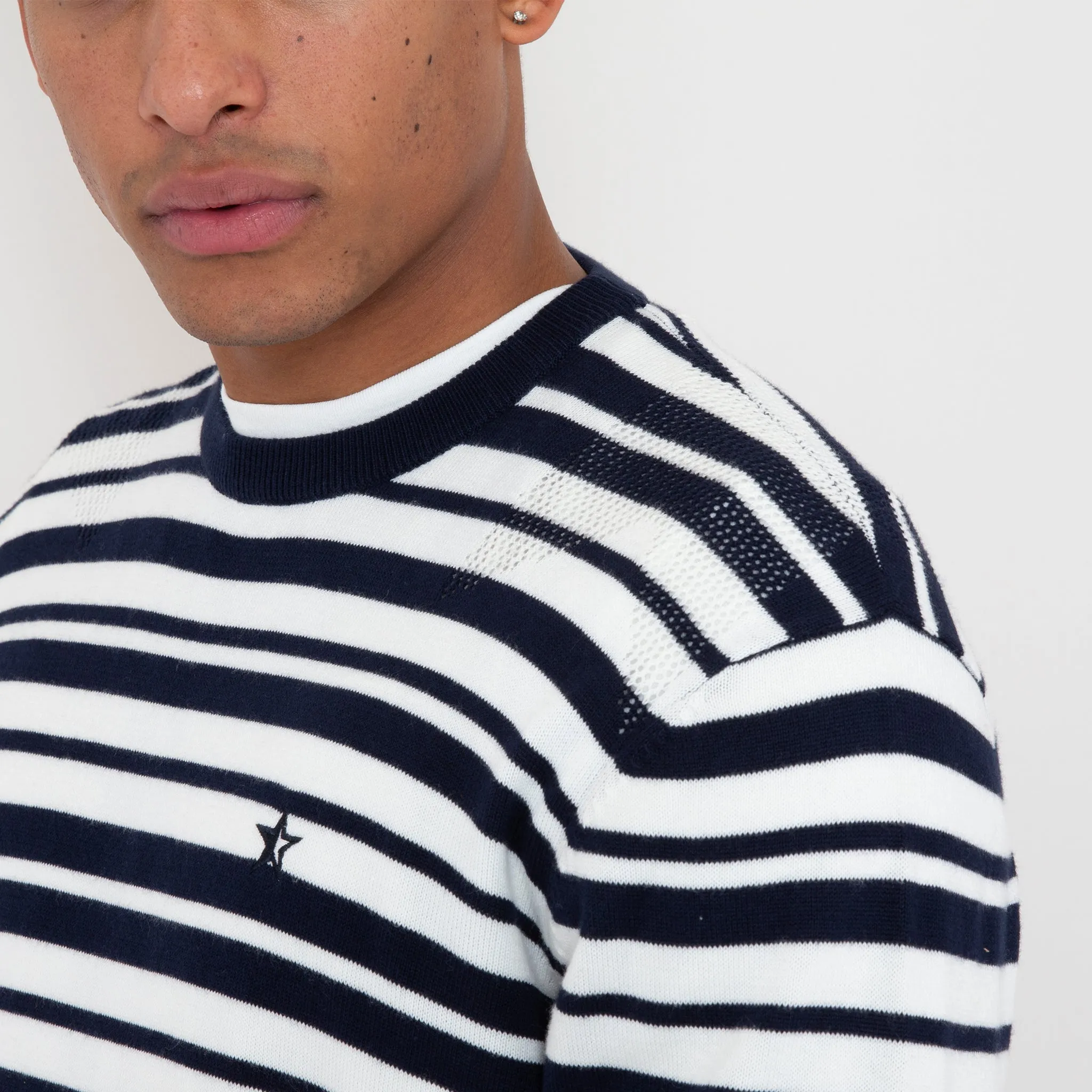 Cosmos Knit - Deep Navy and Off White Stripe